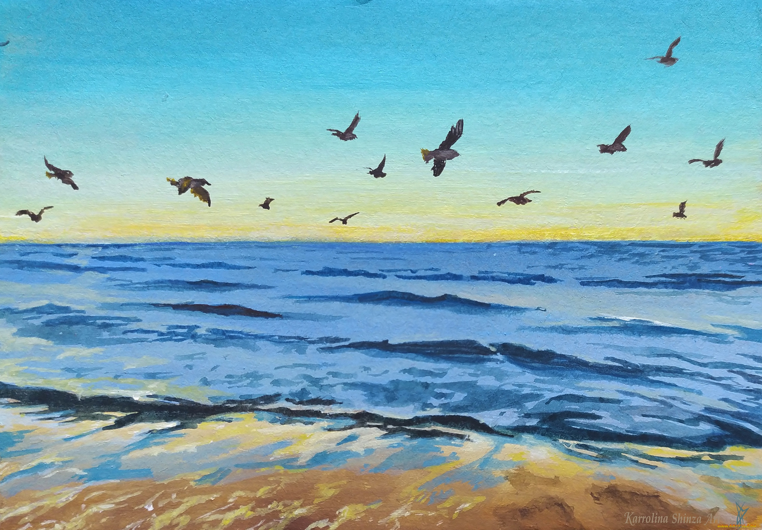 Картина море птицы